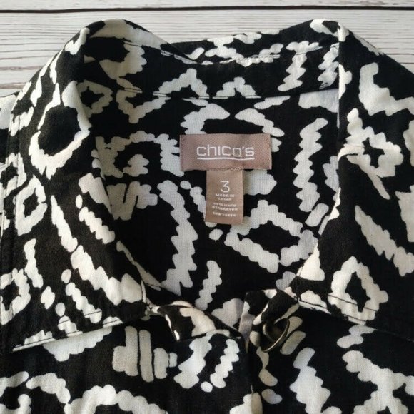 Chico's Jacket size 3 -XL 16-18 Linen w Bold Geometric Print Black White Chicos - Picture 2 of 10